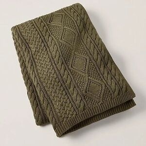 RALPH LAUREN HOME THROW BLANKET HENWICK PLUSH CABLE KNIT SWEATER LODEN GREEN